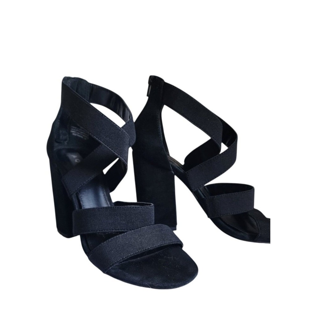 AQUA Black Stretch Strappy Block Heel Sandals Women's Size 8